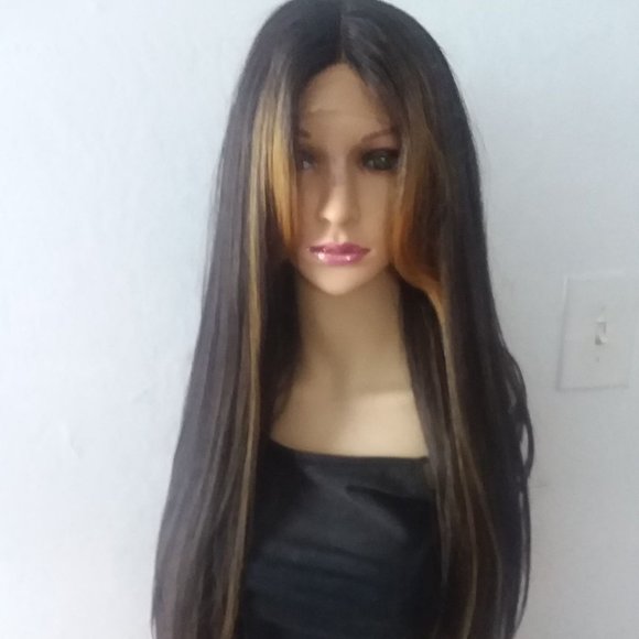 Black and blonde long front lace wig